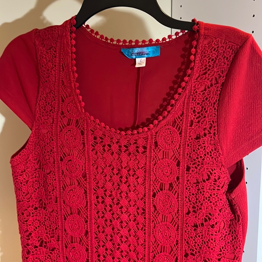 Buttons Red Midi Dress Crochet Design, Size: Large